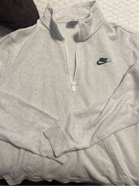 Nike Light Heather Gray Zip-Up Pullover with Black Swoosh